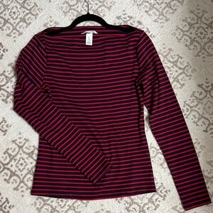 H&M Black & Red Striped Long-Sleeve Crewneck Tee